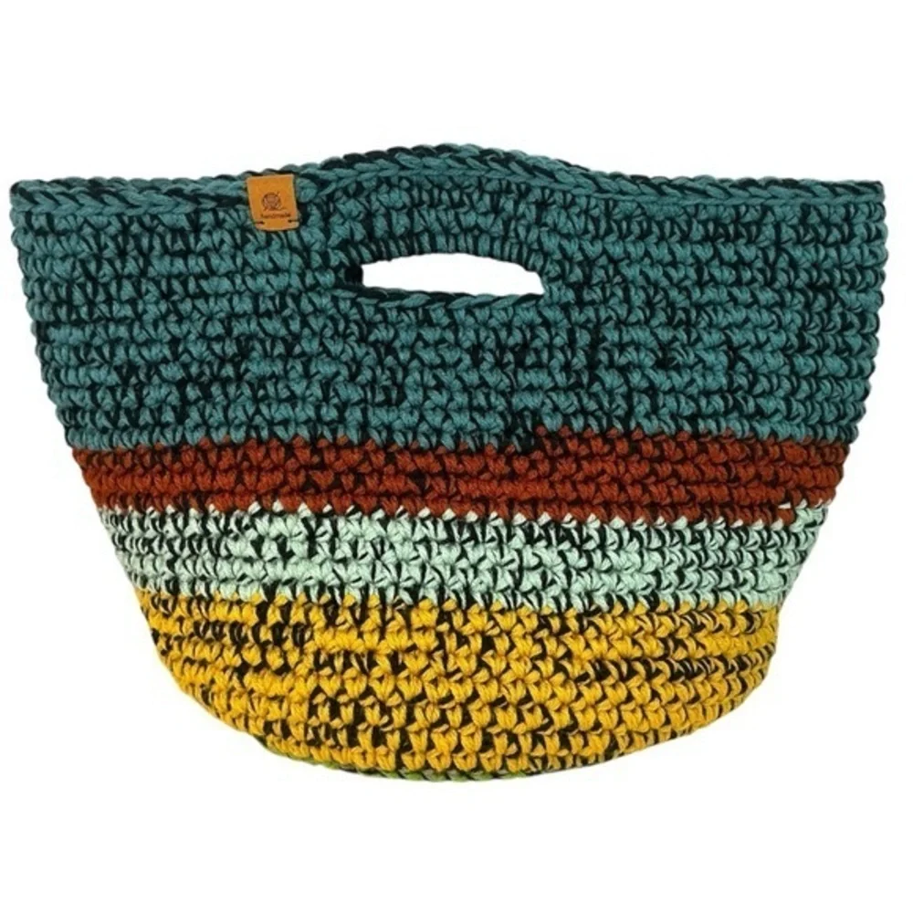 Handcrafted Multicolor Crochet Scrap Woven Tote Bag Basket Storage Handmade Knit